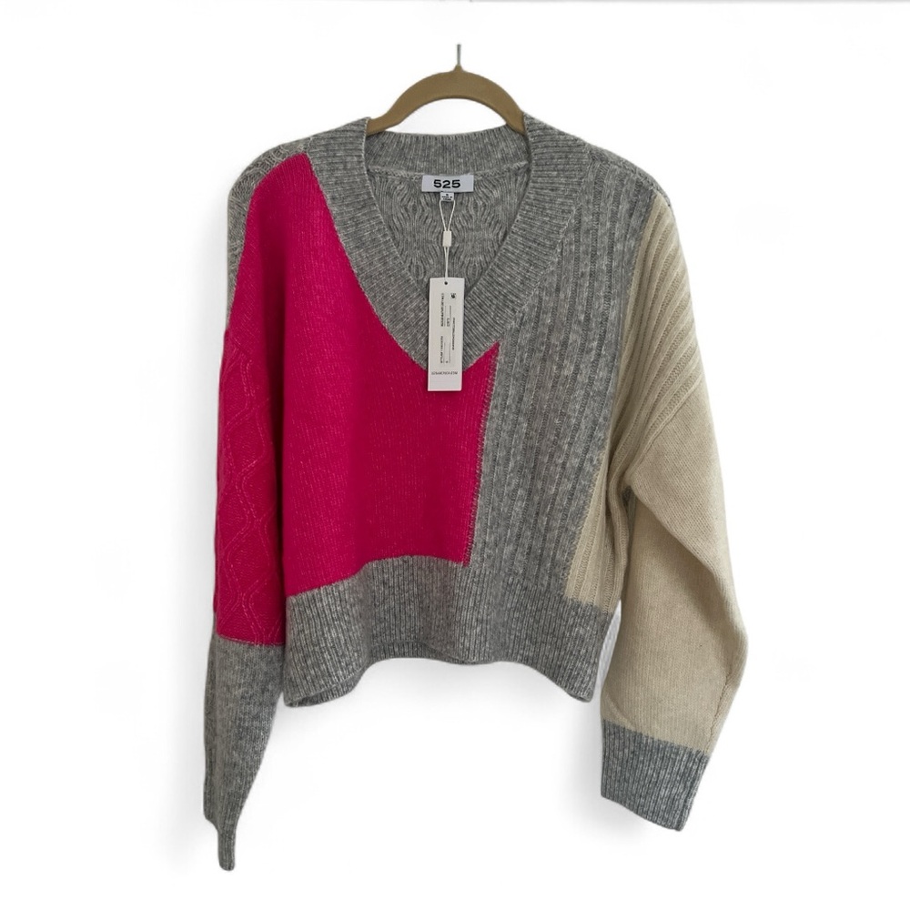 🩷525 America Pink and Gray Knit Sweater